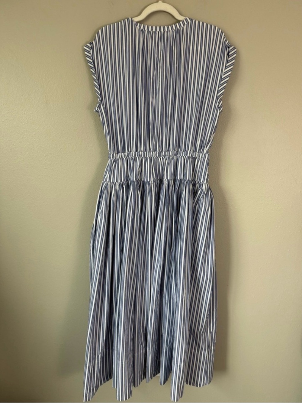 BNWT J. Crew Striped Blue & White Midi Dress with Gathered Waist - Picture 9 of 10